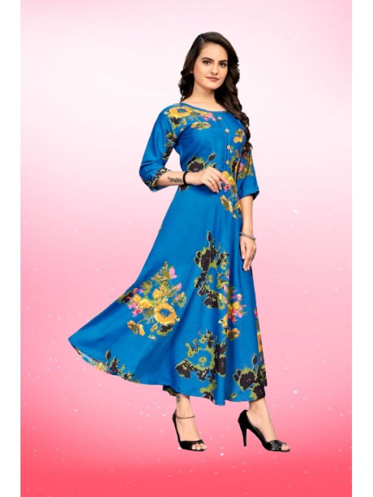     			LABEL DE VADA Blue Straight Crepe Women's Stitched Ethnic Gown ( Pack of 1 )