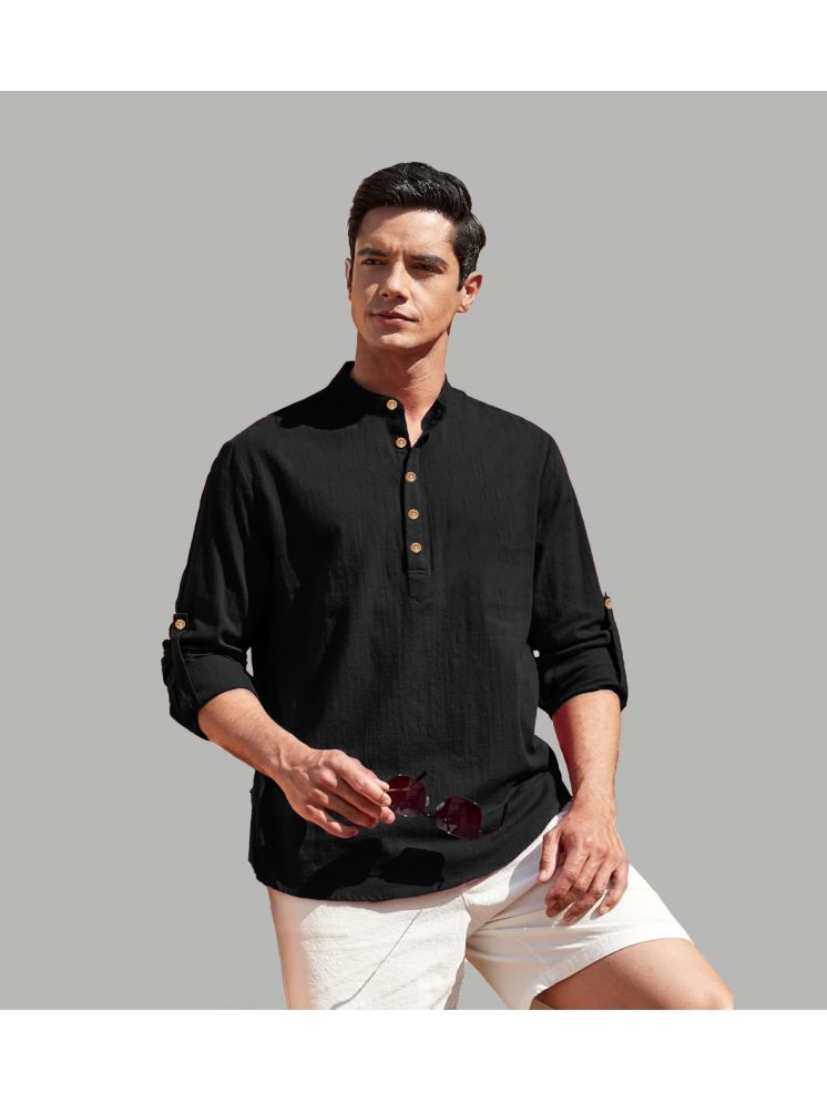     			TrendiVastra Black Cotton Blend Men's Shirt Style Kurta ( Pack of 1 )