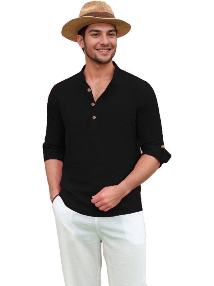     			TrendiVastra Black Cotton Blend Men's Shirt Style Kurta ( Pack of 1 )