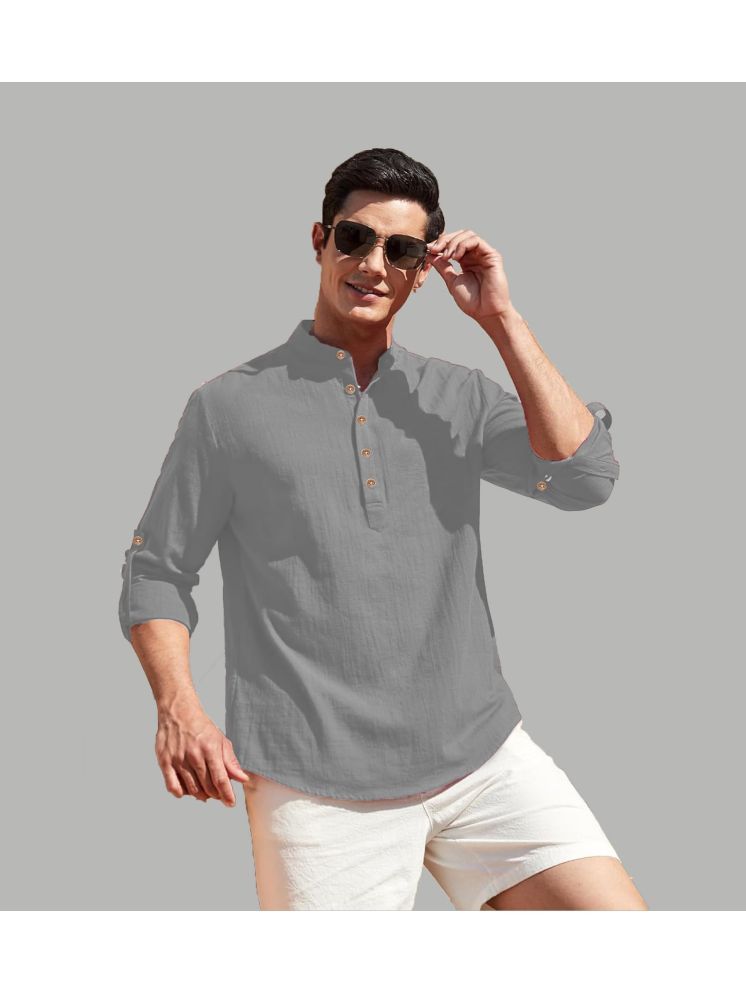     			TrendiVastra Grey Cotton Blend Men's Shirt Style Kurta ( Pack of 1 )