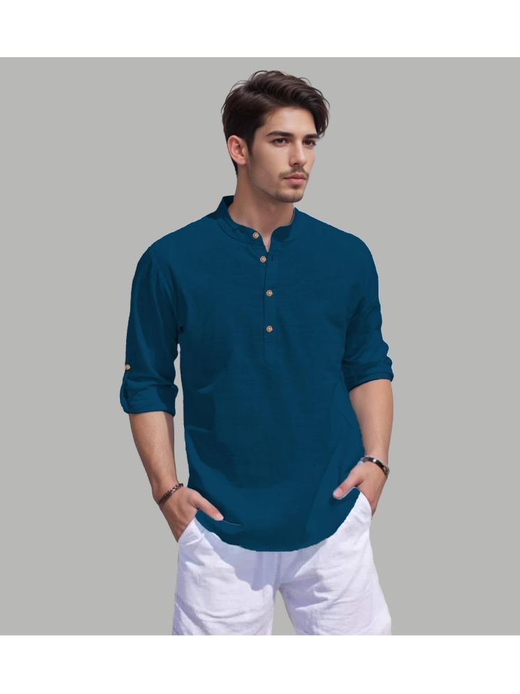     			TrendiVastra Indigo Cotton Blend Men's Shirt Style Kurta ( Pack of 1 )