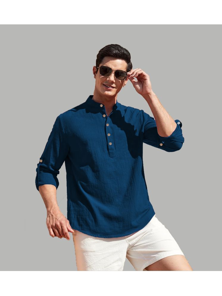     			TrendiVastra Indigo Cotton Blend Men's Shirt Style Kurta ( Pack of 1 )