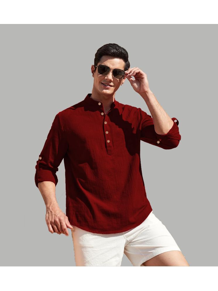     			TrendiVastra Maroon Cotton Blend Men's Shirt Style Kurta ( Pack of 1 )