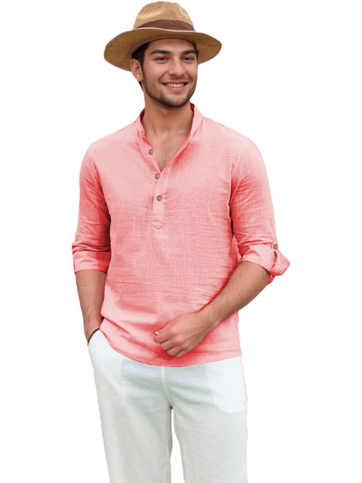     			TrendiVastra Peach Cotton Blend Men's Shirt Style Kurta ( Pack of 1 )