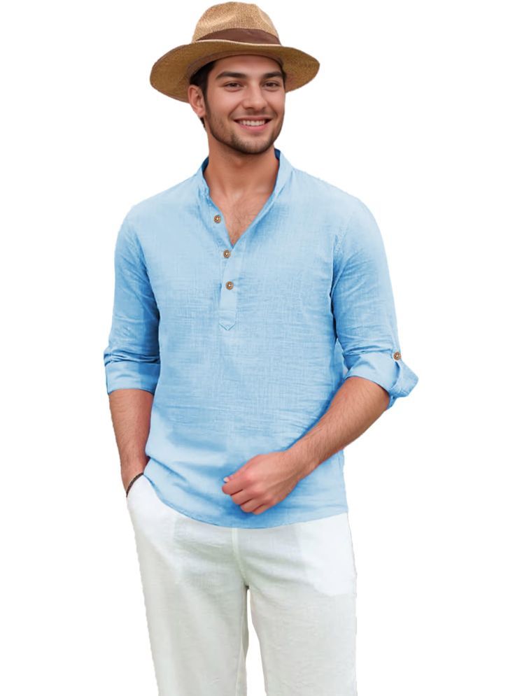     			TrendiVastra Sky Blue Cotton Blend Men's Shirt Style Kurta ( Pack of 1 )