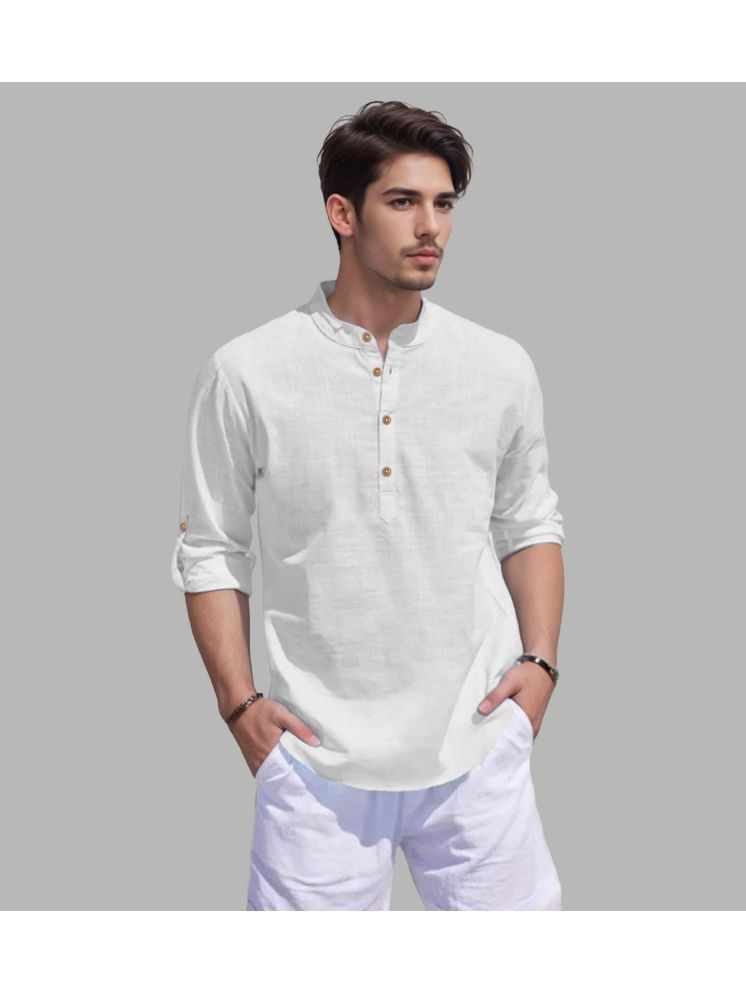     			TrendiVastra WHite Cotton Blend Men's Shirt Style Kurta ( Pack of 1 )