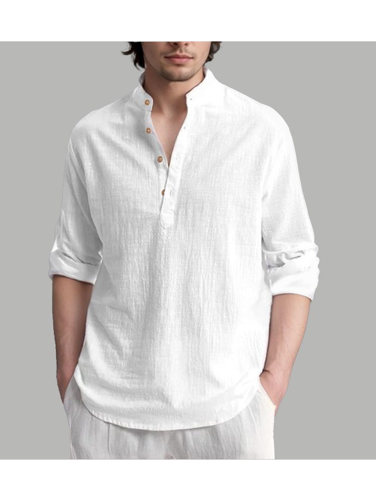     			TrendiVastra WHite Cotton Blend Men's Shirt Style Kurta ( Pack of 1 )