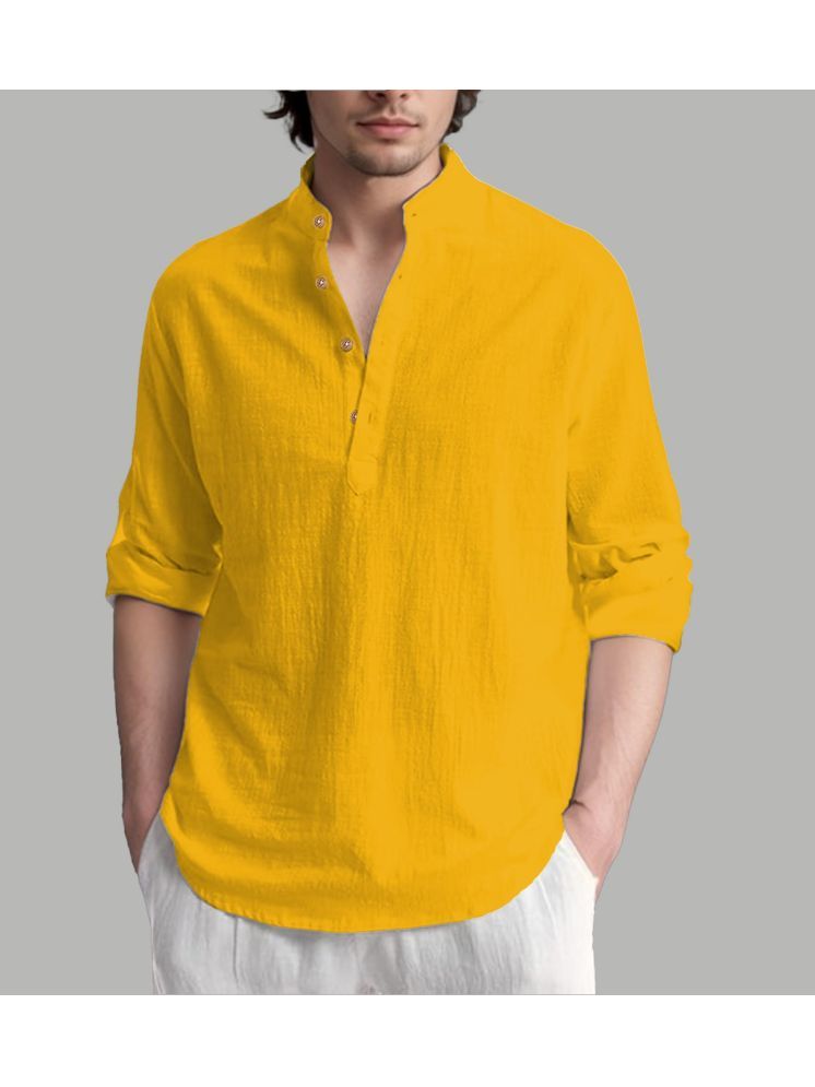     			TrendiVastra Yellow Cotton Blend Men's Shirt Style Kurta ( Pack of 1 )