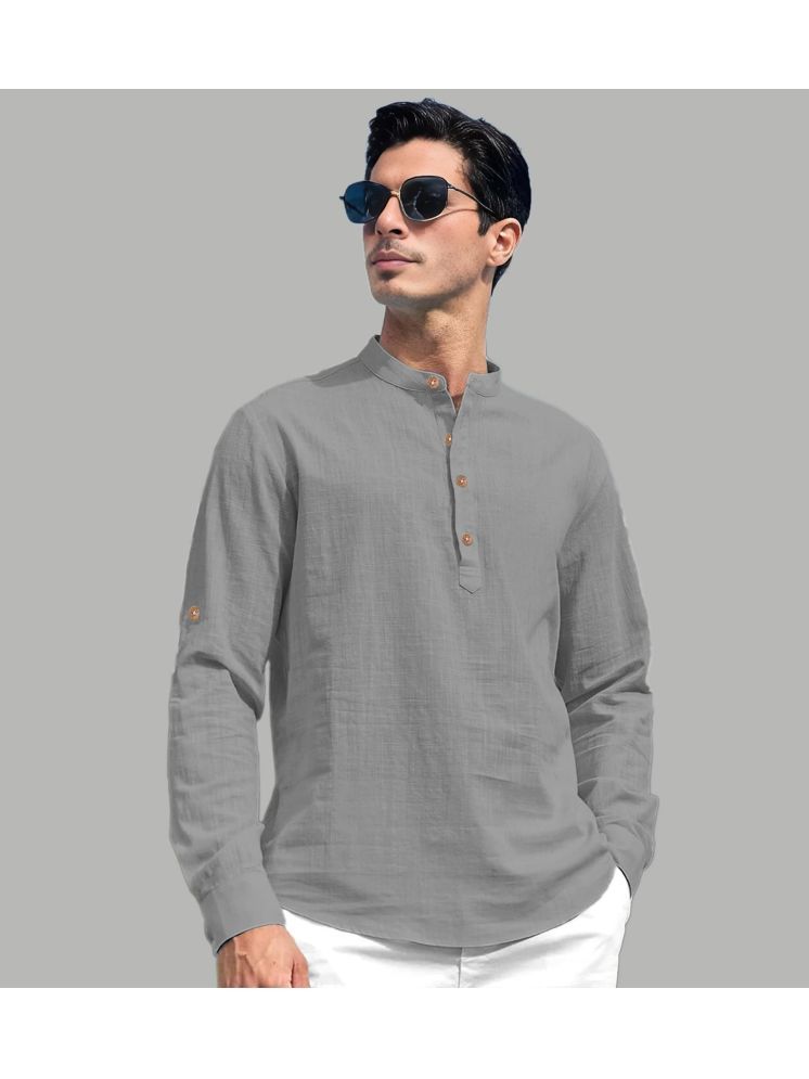     			UNI VIBE Grey Cotton Blend Men's Shirt Style Kurta ( Pack of 1 )