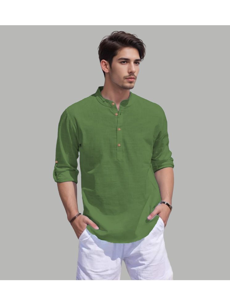     			UNI VIBE Light Green Cotton Blend Men's Shirt Style Kurta ( Pack of 1 )