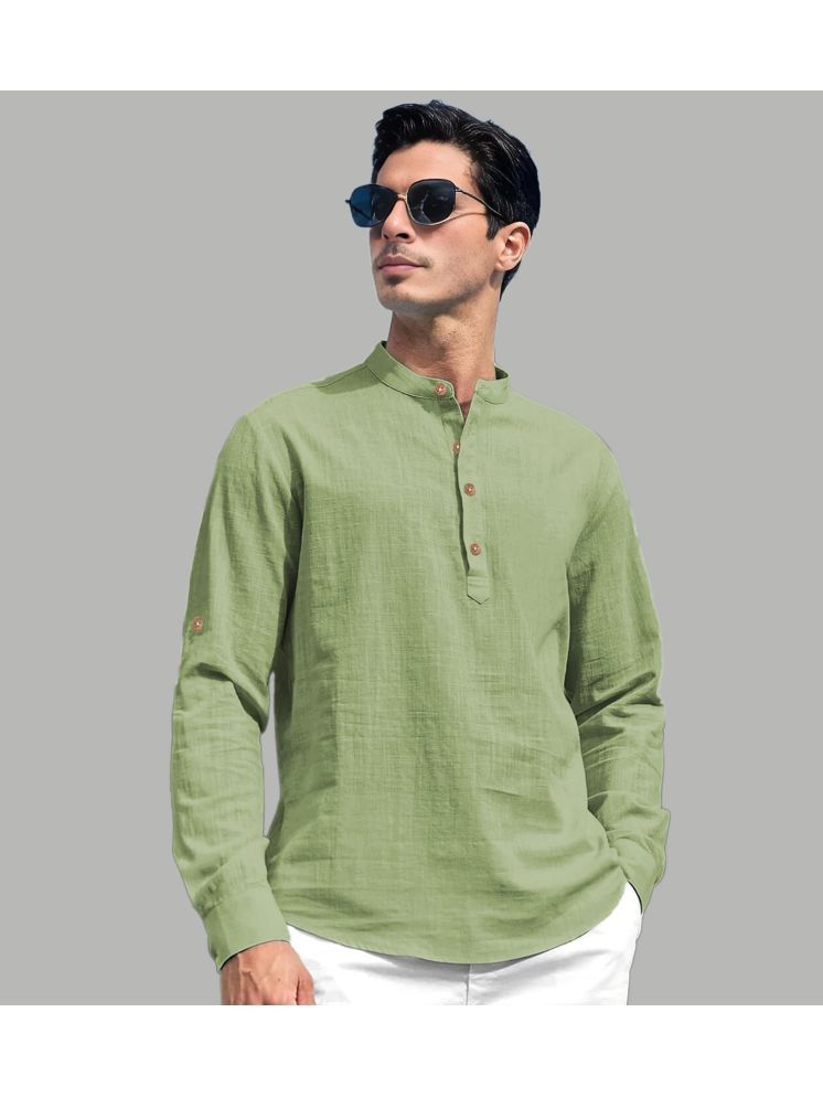     			UNI VIBE Light Green Cotton Blend Men's Shirt Style Kurta ( Pack of 1 )