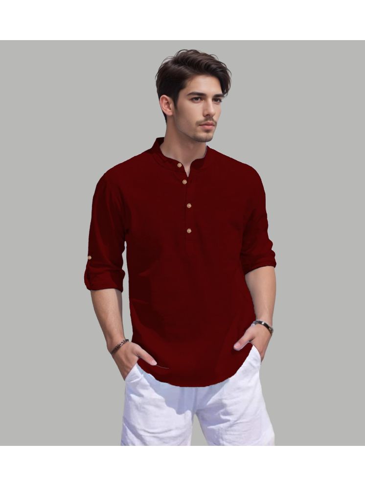     			UNI VIBE Maroon Cotton Blend Men's Shirt Style Kurta ( Pack of 1 )