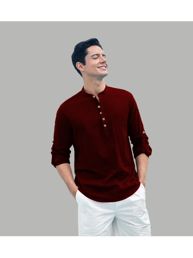     			UNI VIBE Maroon Cotton Blend Men's Shirt Style Kurta ( Pack of 1 )