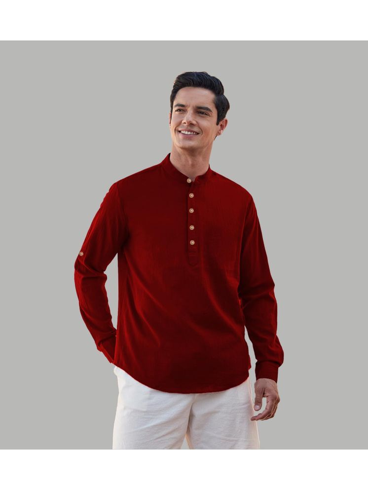     			UNI VIBE Maroon Cotton Blend Men's Shirt Style Kurta ( Pack of 1 )