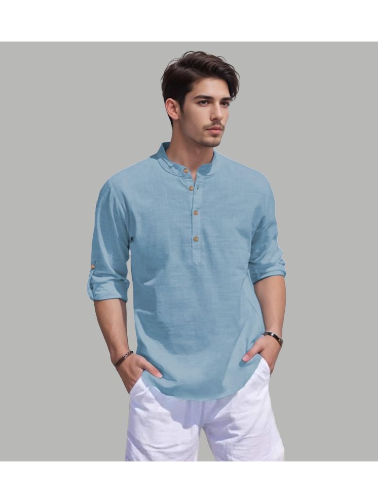     			UNI VIBE Sky Blue Cotton Blend Men's Shirt Style Kurta ( Pack of 1 )