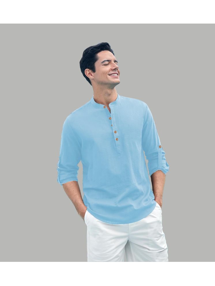     			UNI VIBE Sky Blue Cotton Blend Men's Shirt Style Kurta ( Pack of 1 )