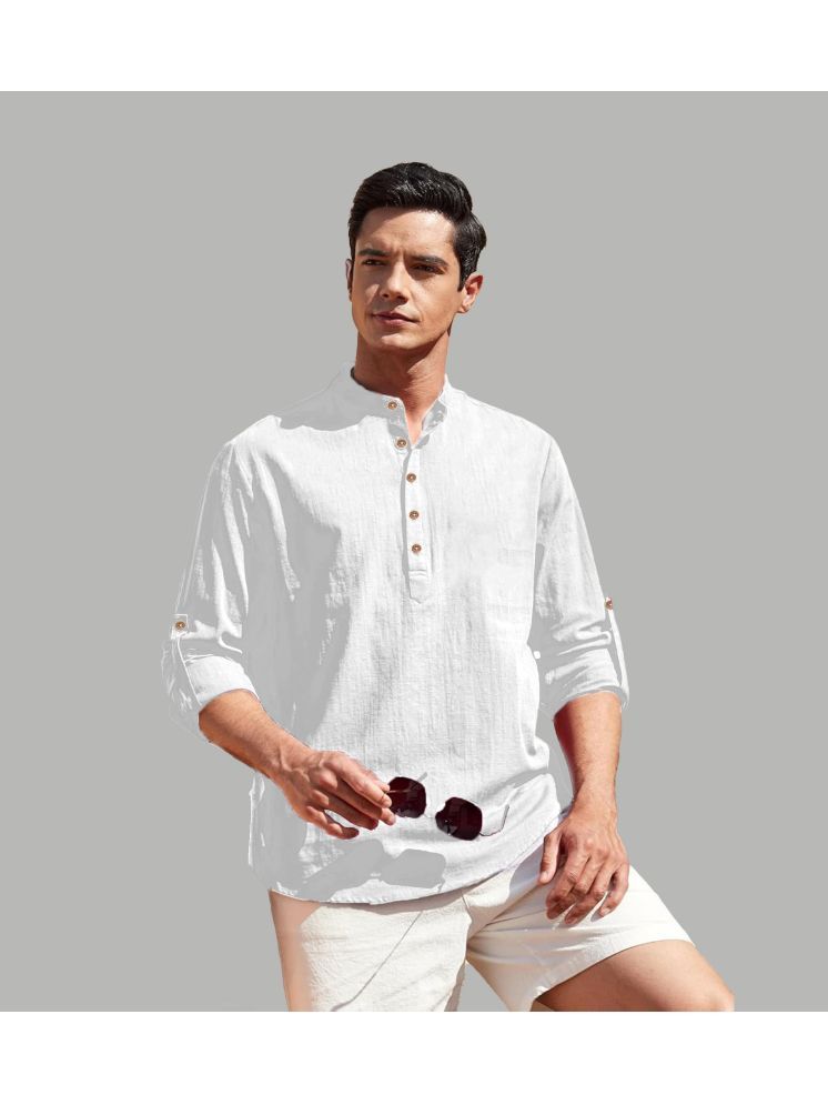     			UNI VIBE WHite Cotton Blend Men's Shirt Style Kurta ( Pack of 1 )