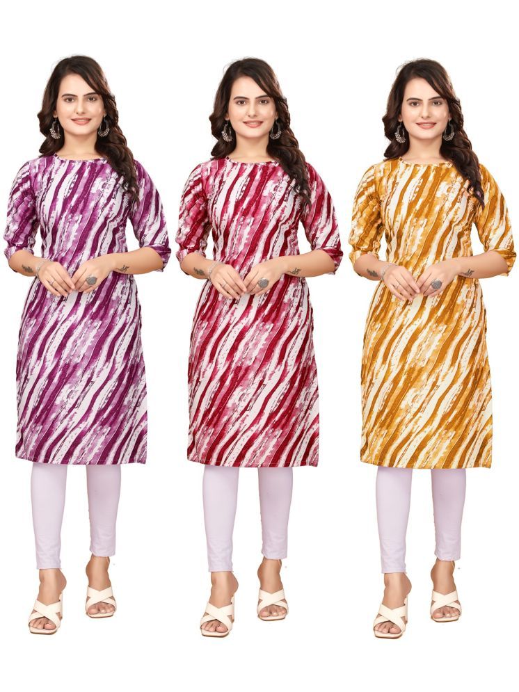     			VACHHARAJ GROUP Pack of 3 Crepe Printed Straight Women's Kurti - ( Red,Yellow,Purple )