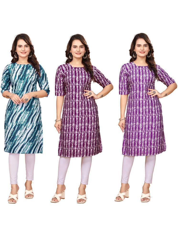     			VACHHARAJ GROUP Pack of 3 Crepe Printed Straight Women's Kurti - ( Navy Blue,Maroon,Lavender )