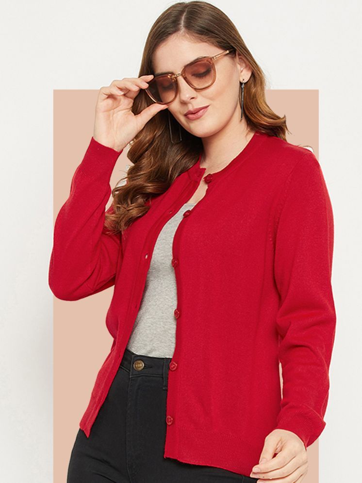     			zigo Acro Wool Round Neck Women's Buttoned Cardigans - Red ( )