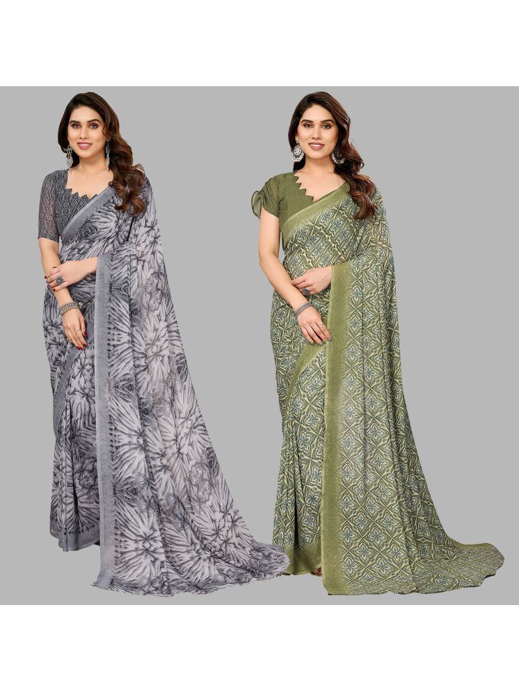     			ANAND SAREES Pack of 2 Georgette Printed Saree With Blouse Piece ( Multicolor )