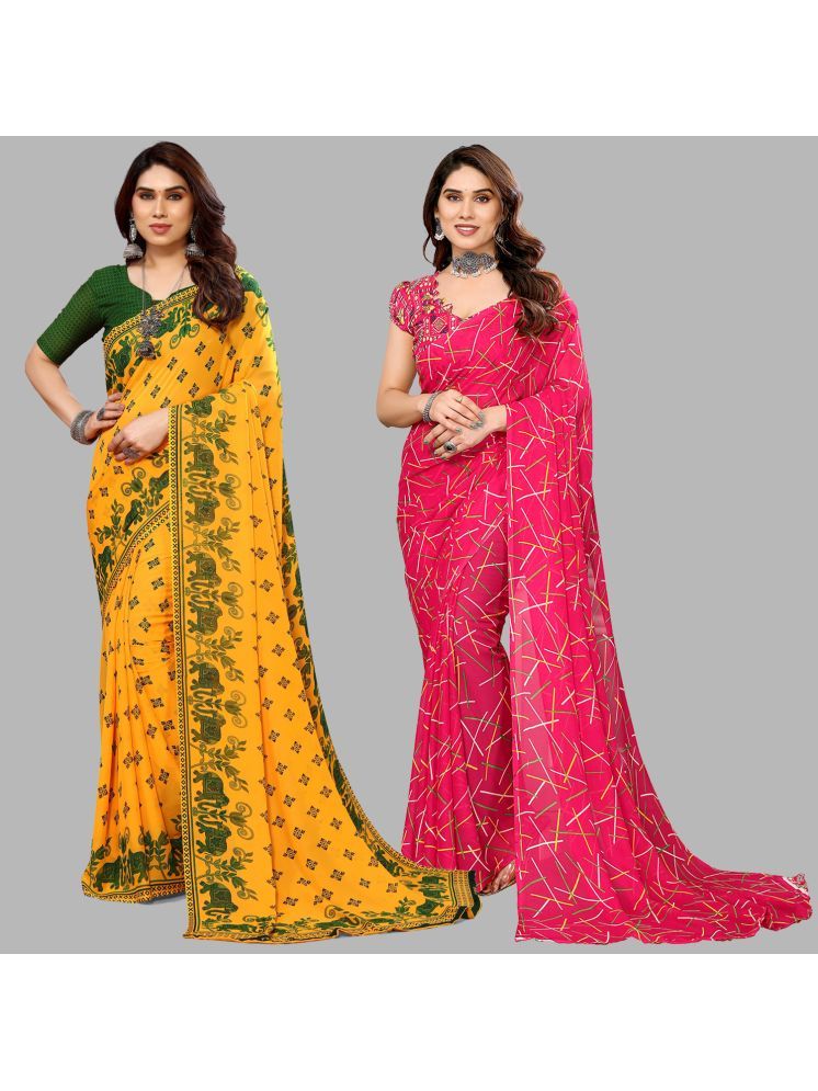     			ANAND SAREES Pack of 2 Georgette Printed Saree With Blouse Piece ( Multicolor )