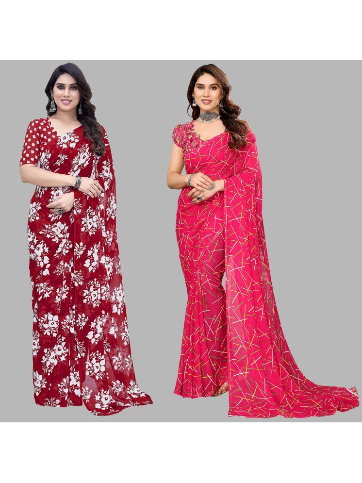     			ANAND SAREES Pack of 2 Georgette Printed Saree With Blouse Piece ( Multicolor )