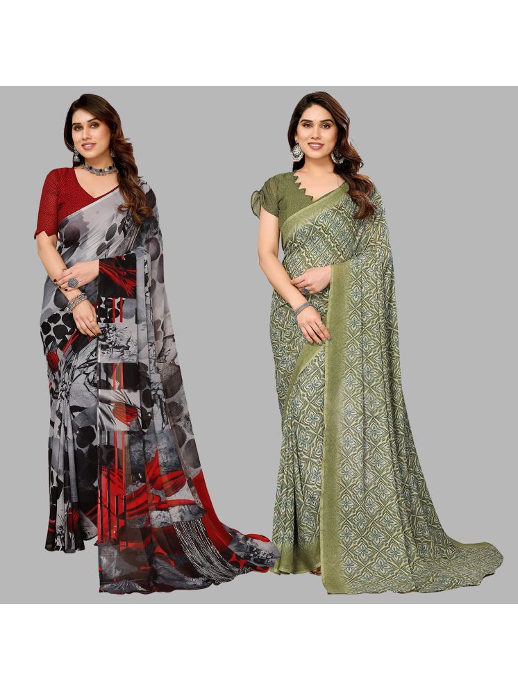     			ANAND SAREES Pack of 2 Georgette Printed Saree With Blouse Piece ( Multicolor )