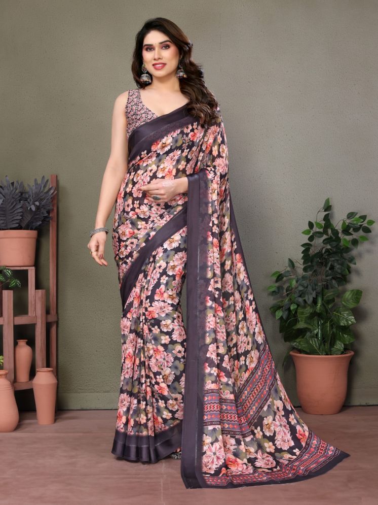     			BLEESBURY Pack of 1 Chiffon Printed Saree With Blouse Piece ( Black )