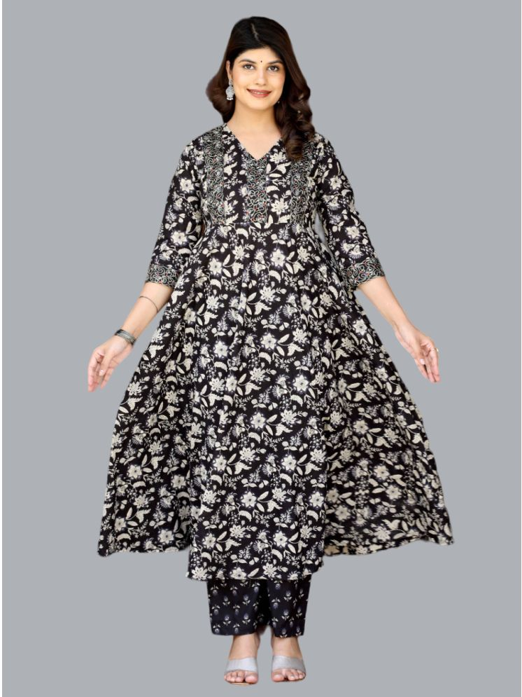     			Doriyaan Cotton Printed Kurti With Palazzo Women's Stitched Salwar Suit - Black ( Pack of 1 )