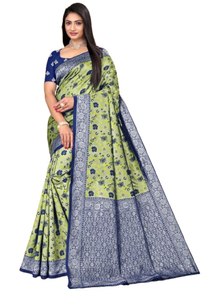     			INDIAN SILKS Pack of 1 Art Silk Printed Saree With Blouse Piece ( Blue )