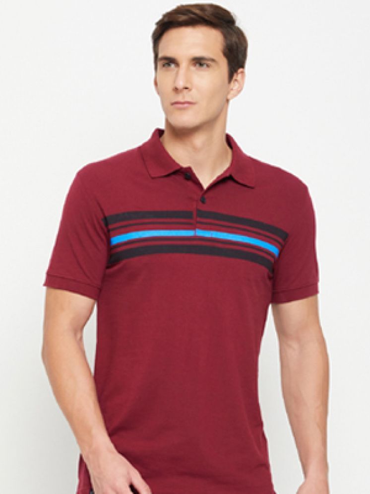     			Promount Pack of 1 Cotton Blend Regular Fit Striped Half Sleeves Men's Polo T Shirt ( Wine )