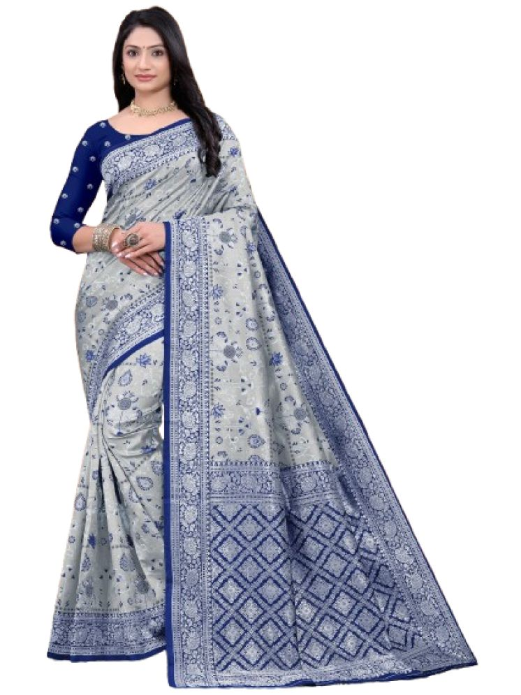     			THE PRIVATE LABLE Pack of 1 Art Silk Printed Saree With Blouse Piece ( Silver )