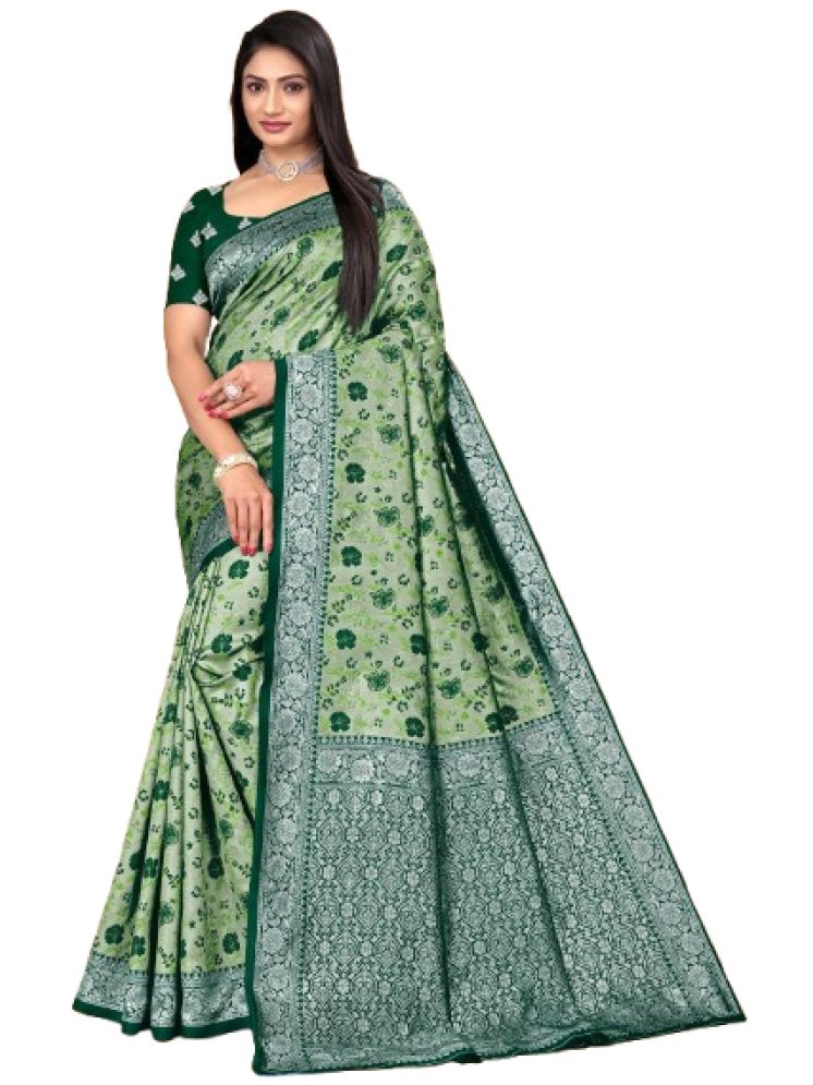     			THE PRIVATE LABLE Pack of 1 Art Silk Printed Saree With Blouse Piece ( Green )