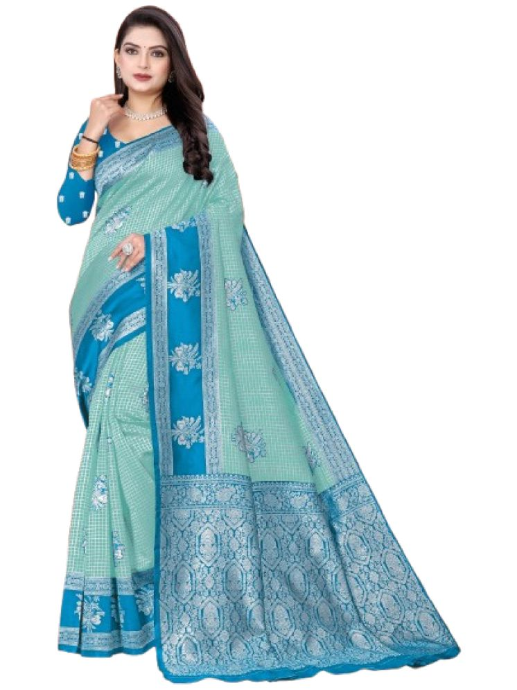     			THE PRIVATE LABLE Pack of 1 Art Silk Printed Saree With Blouse Piece ( Teal )