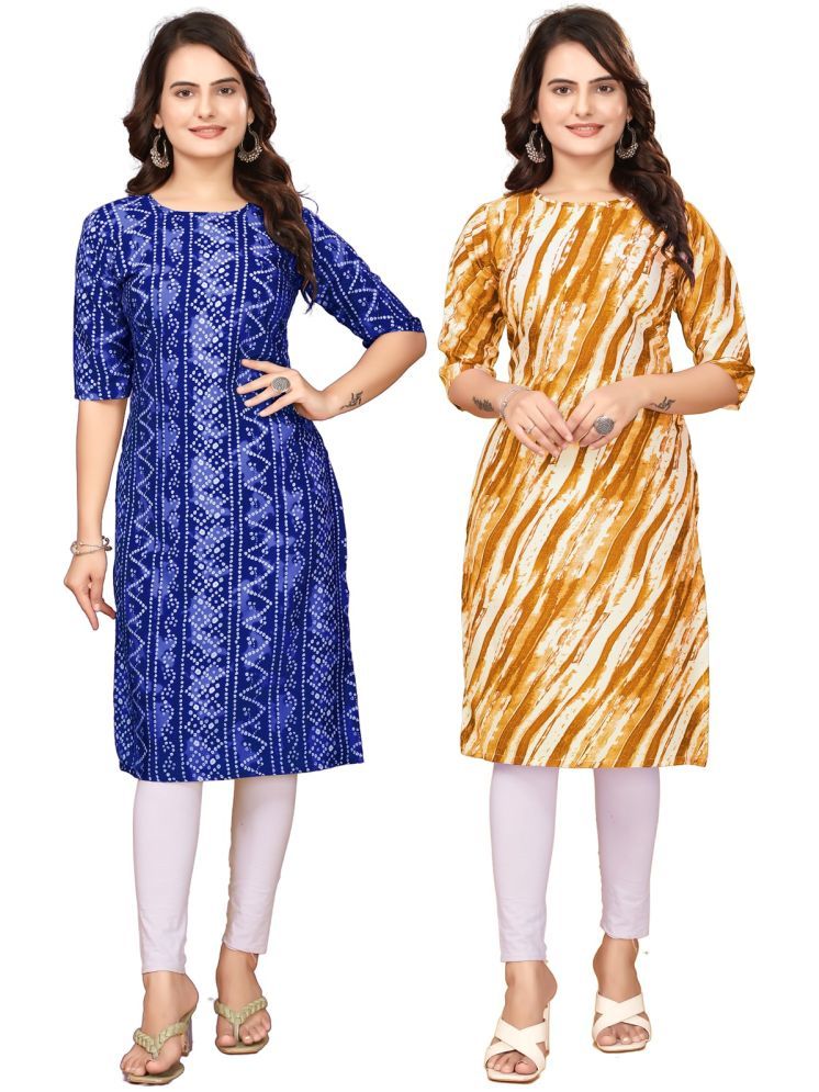     			VACHHARAJ GROUP Pack of 2 Crepe Printed Straight Women's Kurti - ( Blue,Yellow )