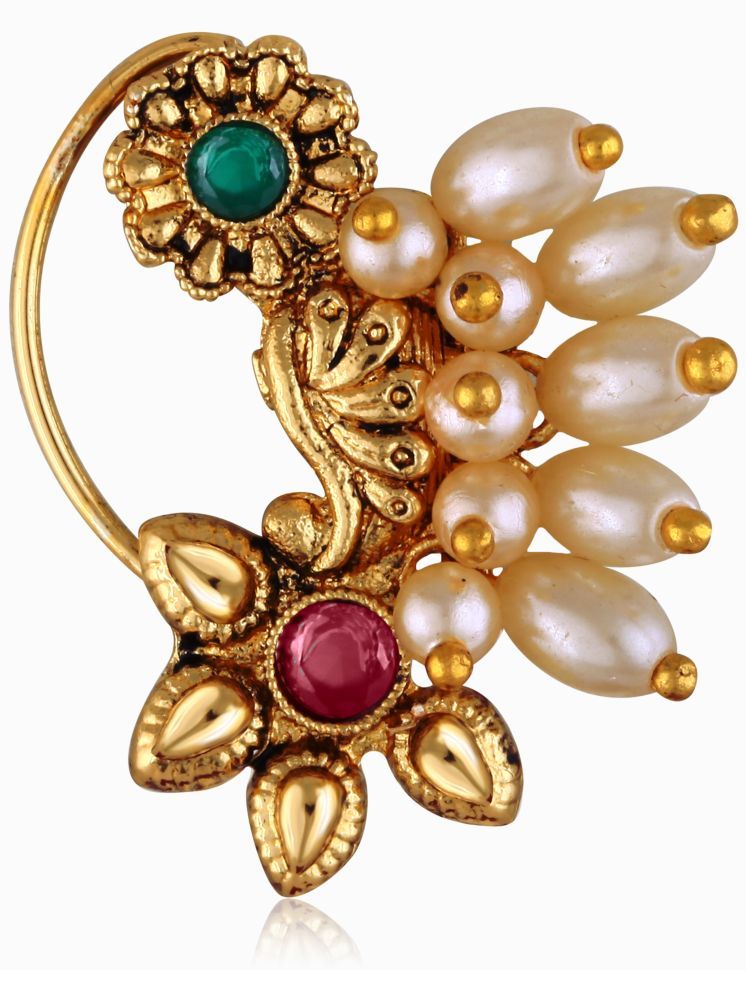     			Vighnaharta Gold Plated Multi stone Pearls (Moti )Maharashtrian Cultural Nath Nathiya./ Nose Pin for women[VFJ1295NTH-PRESS-MULTI]