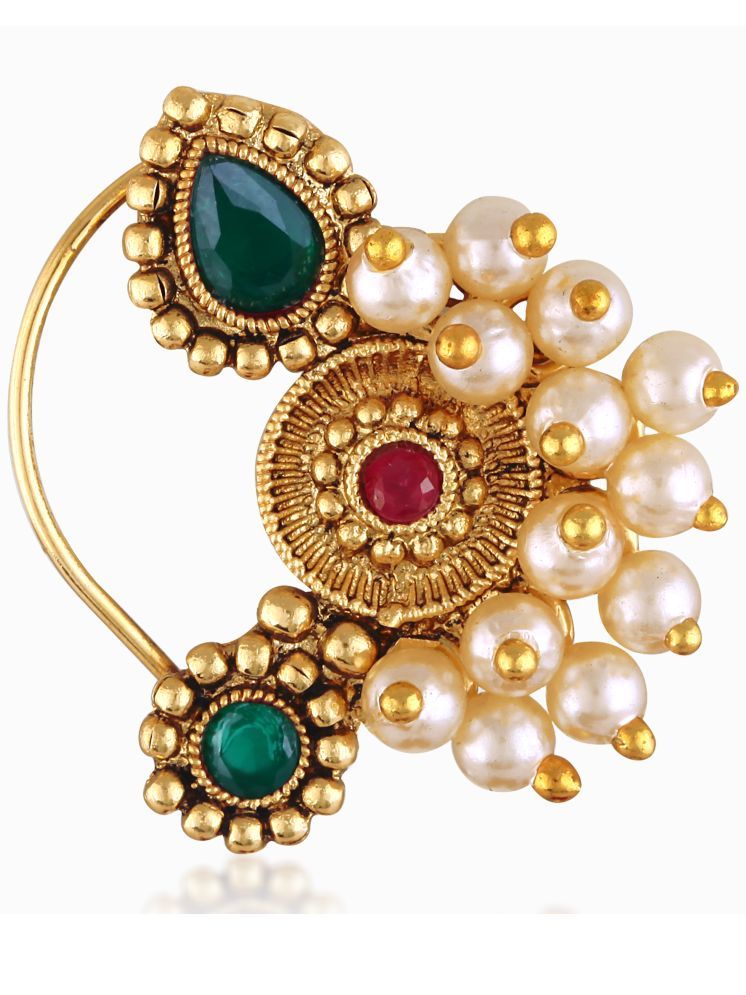     			Vighnaharta Gold Plated Multi stone Pearls (Moti )Maharashtrian Cultural Nath Nathiya./ Nose Pin for women[VFJ1298NTH-PRESS-MULTI]