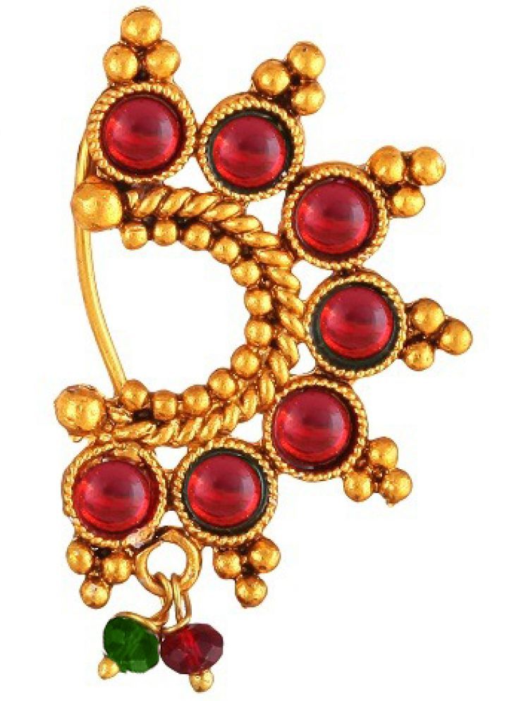     			Vighnaharta Red stone Pearls (Moti )Maharashtrian Cultural Nath Nathiya./ Nose Pin for women[VFJ1033NTH-Press-Red]