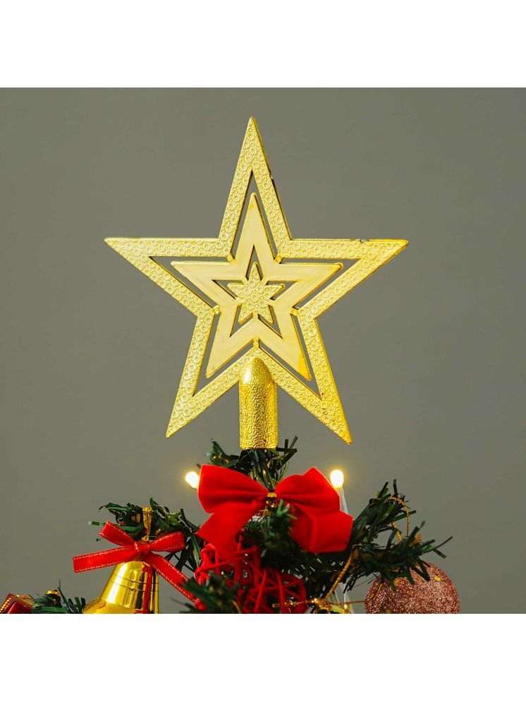     			eCraftIndia Gold Toned Textured Star Christmas Decor