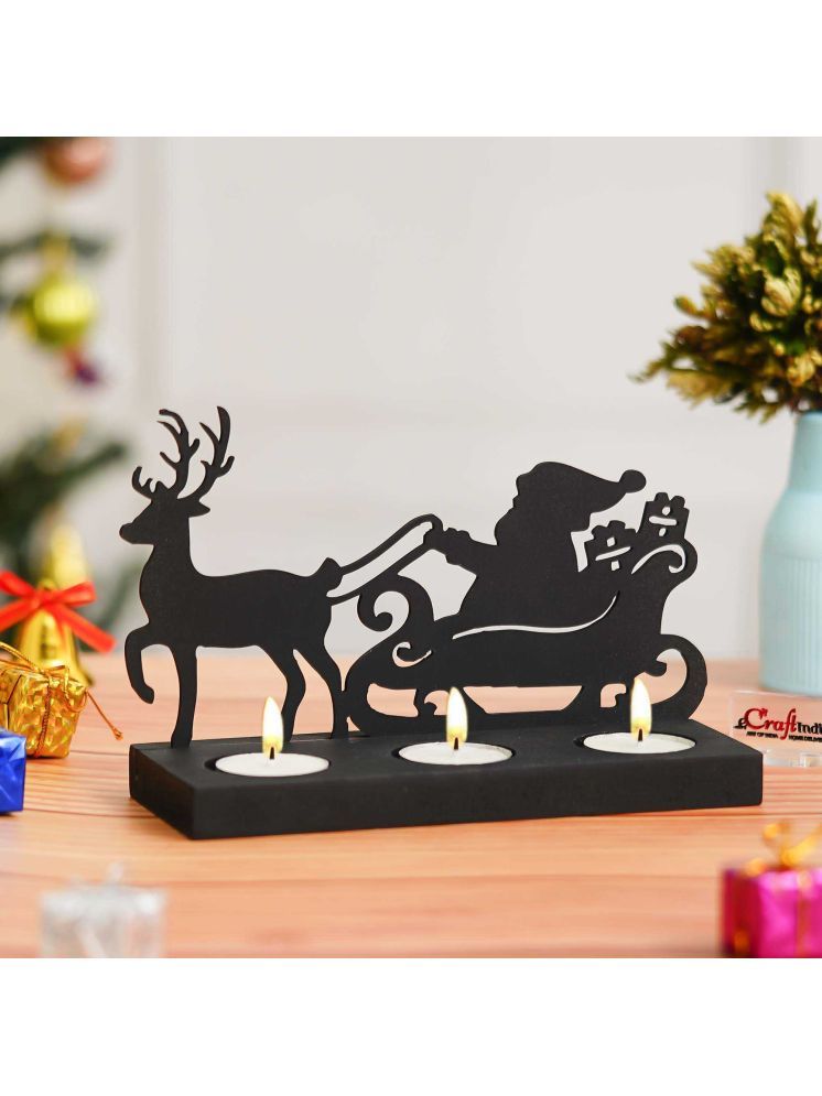     			eCraftIndia Black Santa Clause Reindeer Sleigh Decorative Wooden Tlight Candle Holder