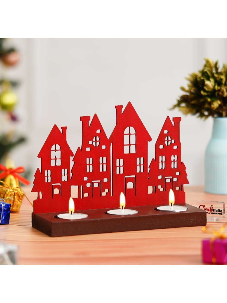     			eCraftIndia Red & Brown Merry Christmas Tower Wooden Tea Light Candle Holders