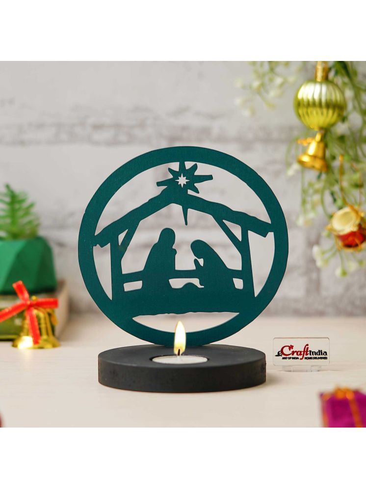     			eCraftIndia Green Nativity Scene Holy Family Jesus Birth Wooden Tea Light Candle Holder