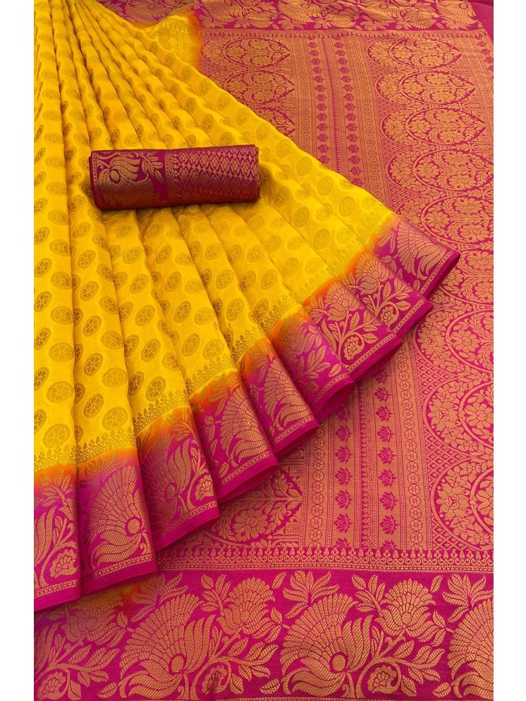     			fab woven Pack of 1 Banarasi Silk Woven Saree With Blouse Piece ( Yellow )