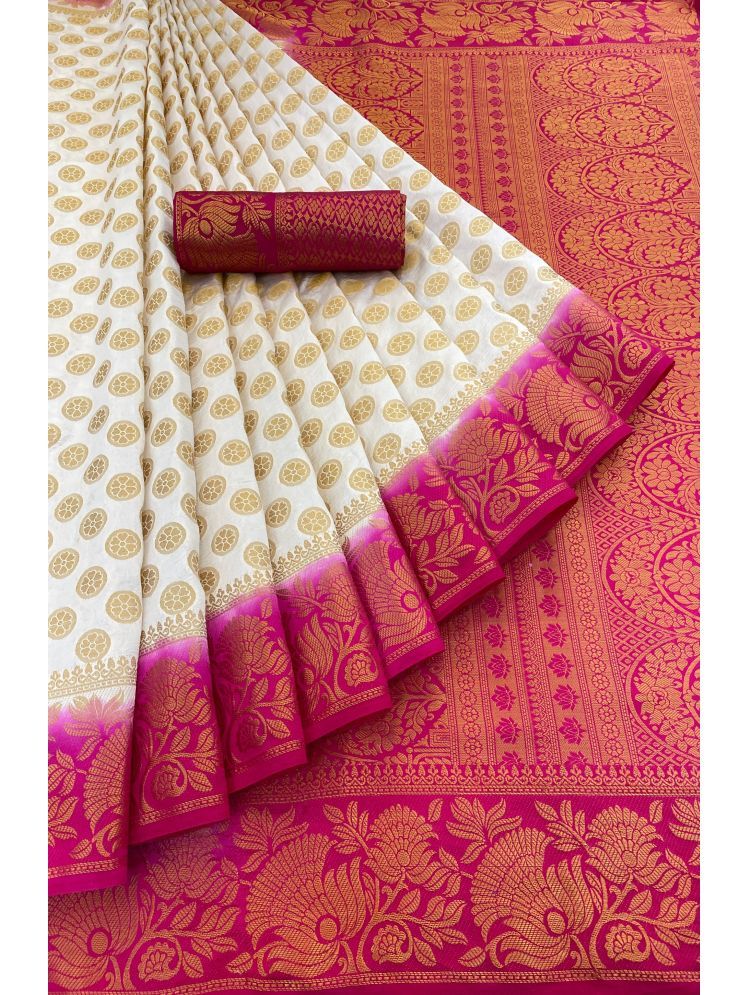     			fab woven Pack of 1 Banarasi Silk Woven Saree With Blouse Piece ( White )