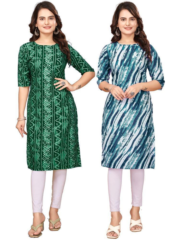     			Fashion Fair Pack of 2 Crepe Printed Straight Women's Kurti - ( Green,Navy Blue )