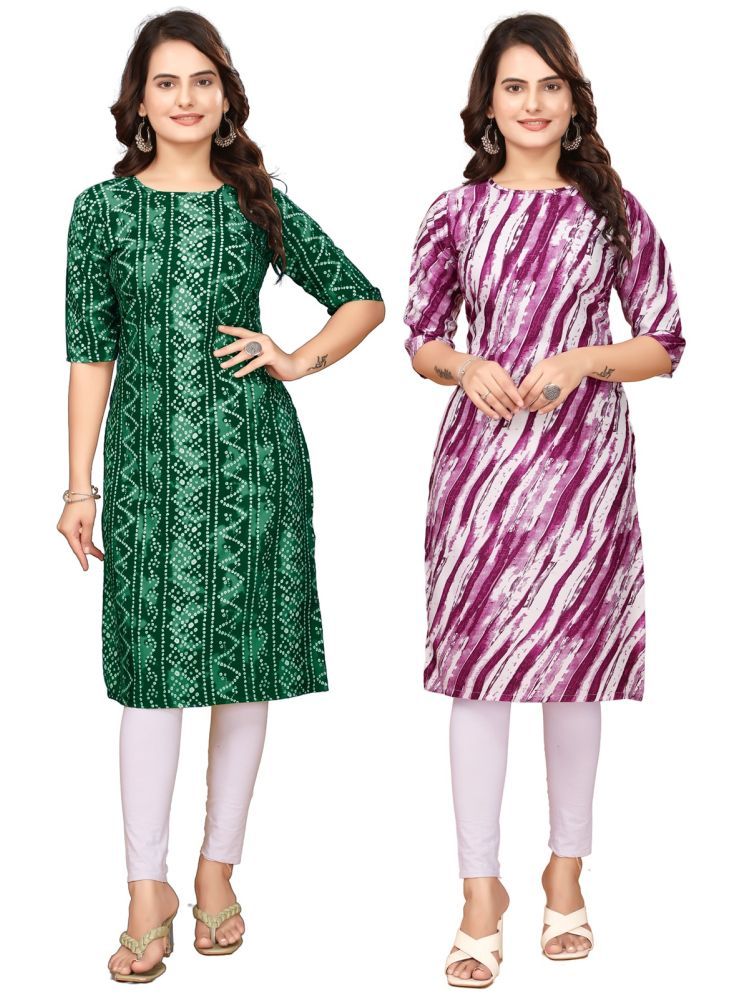     			Fashion Fair Pack of 2 Crepe Printed Straight Women's Kurti - ( Green,Purple )