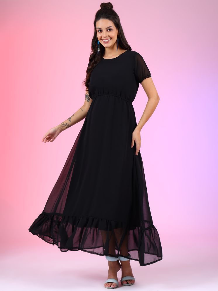     			Femvy Georgette Solid Full Length Women's Fit & Flare Dress - Black ( Pack of 1 )