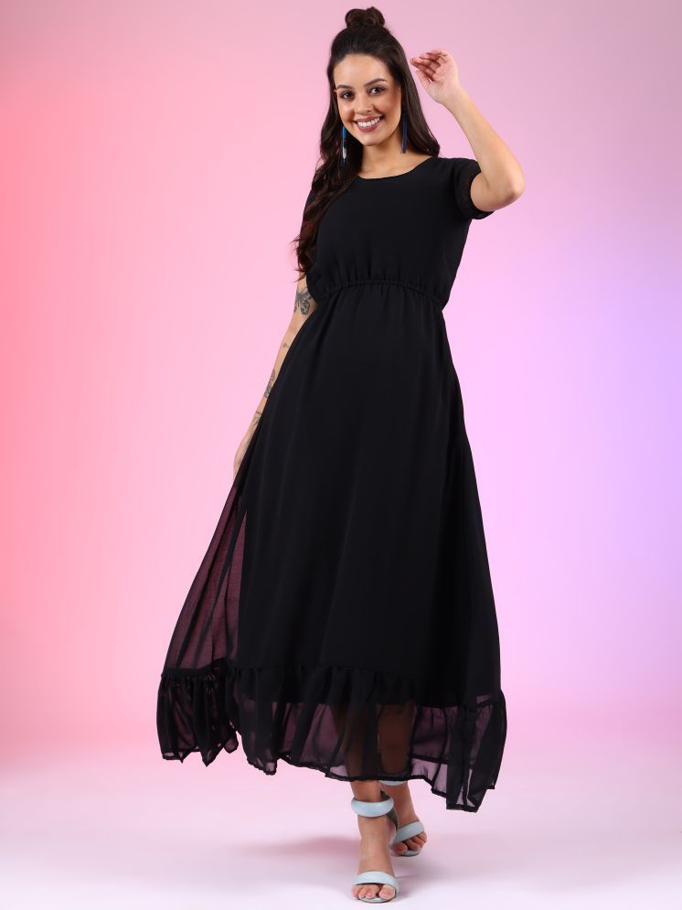     			Femvy Georgette Solid Full Length Women's Fit & Flare Dress - Black ( Pack of 1 )