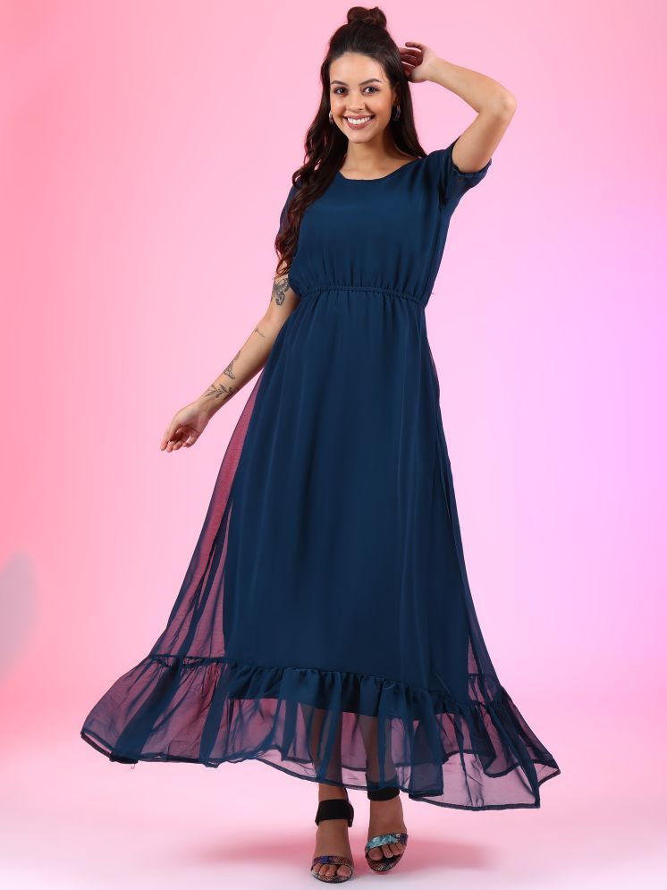     			Femvy Georgette Solid Full Length Women's Fit & Flare Dress - Blue ( Pack of 1 )